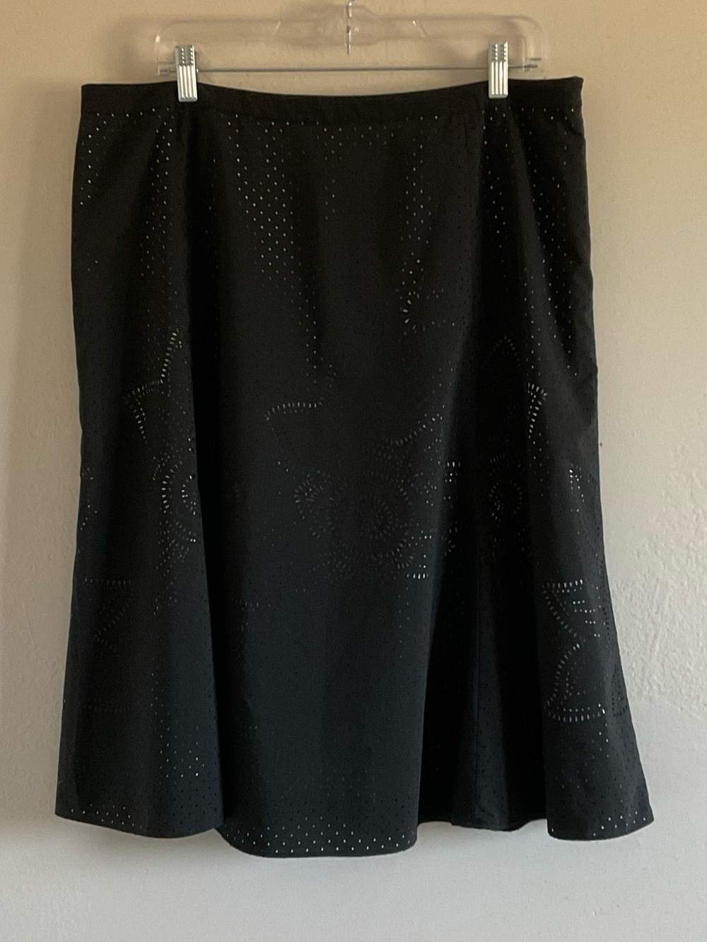 Black A-Line Skirt with Subtle Laser-Cut Detail